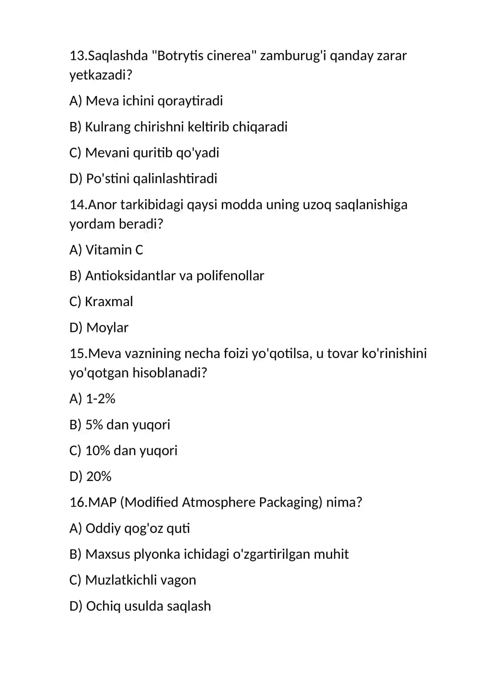 anor saqlash texnalogiyasiboyicha  test 4