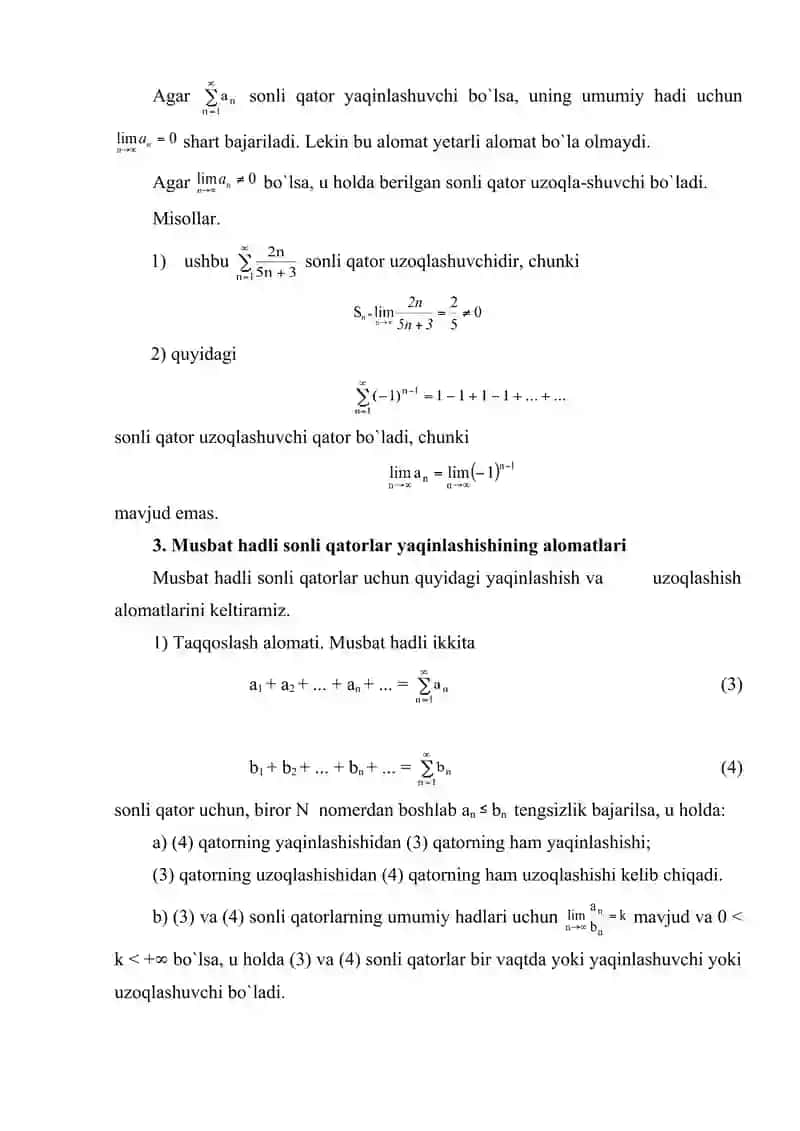 Sonli Qatorlar. Funktsional Qatorlar. 4