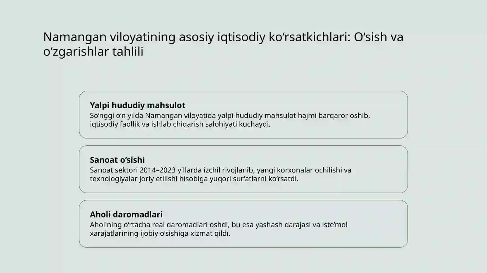 Namangan viloyatining iqtisodiy rivojlanish ko‘rsatkichlari va o‘sish sur’atlari tahlili 4