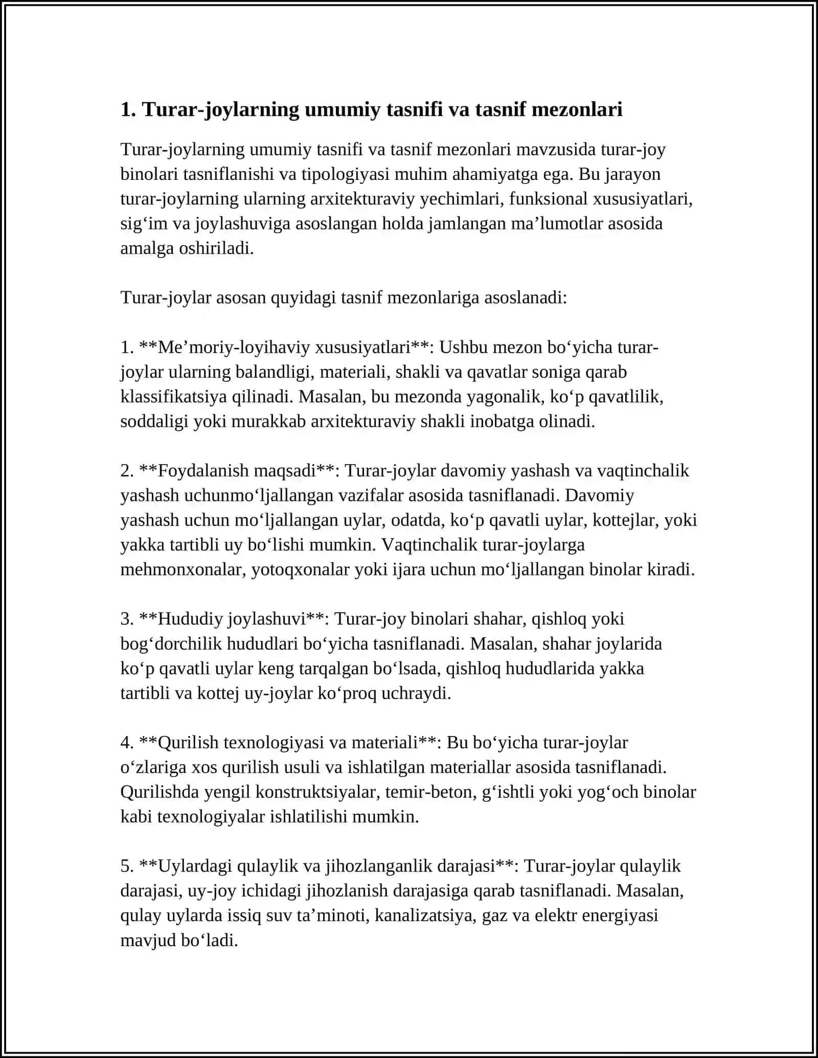 TURAR-JOYLARNING TASNIFI. TURAR-JOY BINOLARI TIPOLOGIYASI 4