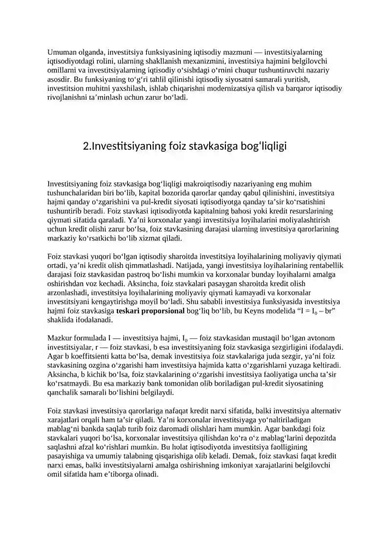 Investitsiya funktsiyasi 4