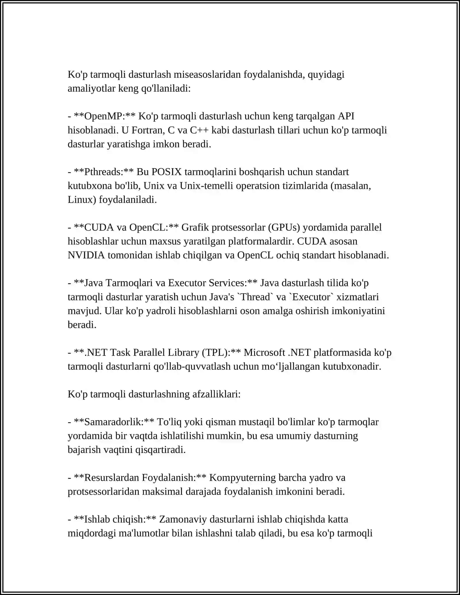 MUSTAQIL ISH Mavzu: KO'P TARMOQLI DASTURLASH 4