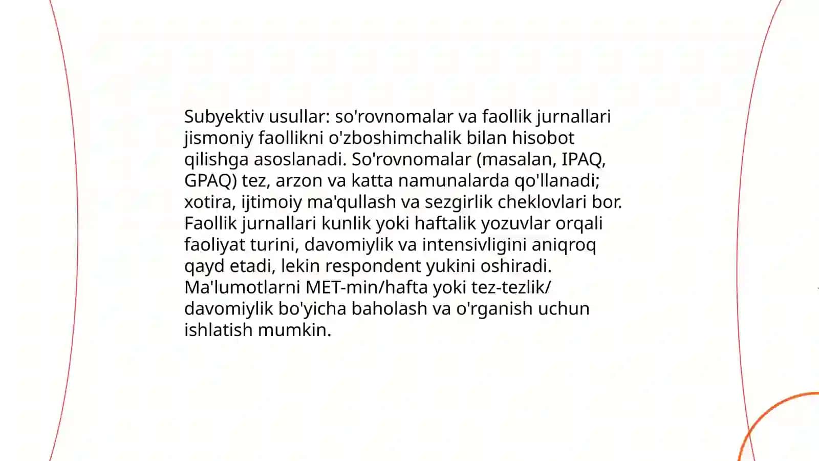 Jismoniy faollikni baholash usullari 4