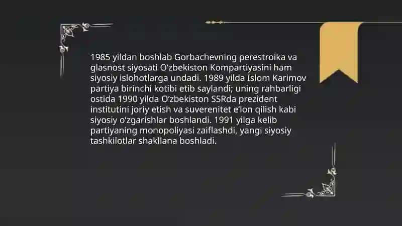 Mustaqillikka erishish arafasida O‘zbekistondagi ijtimoiy-siyosiy jarayonlar 4
