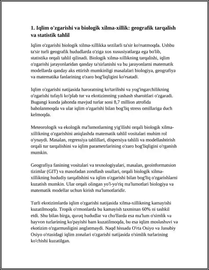 IQLIM O'ZGARISHI VA EKOLOGIK MOSLASHUV FANINING BIOLOGIYA, GEOGRAFIYA VA MATEMATIKA FANLARI 4