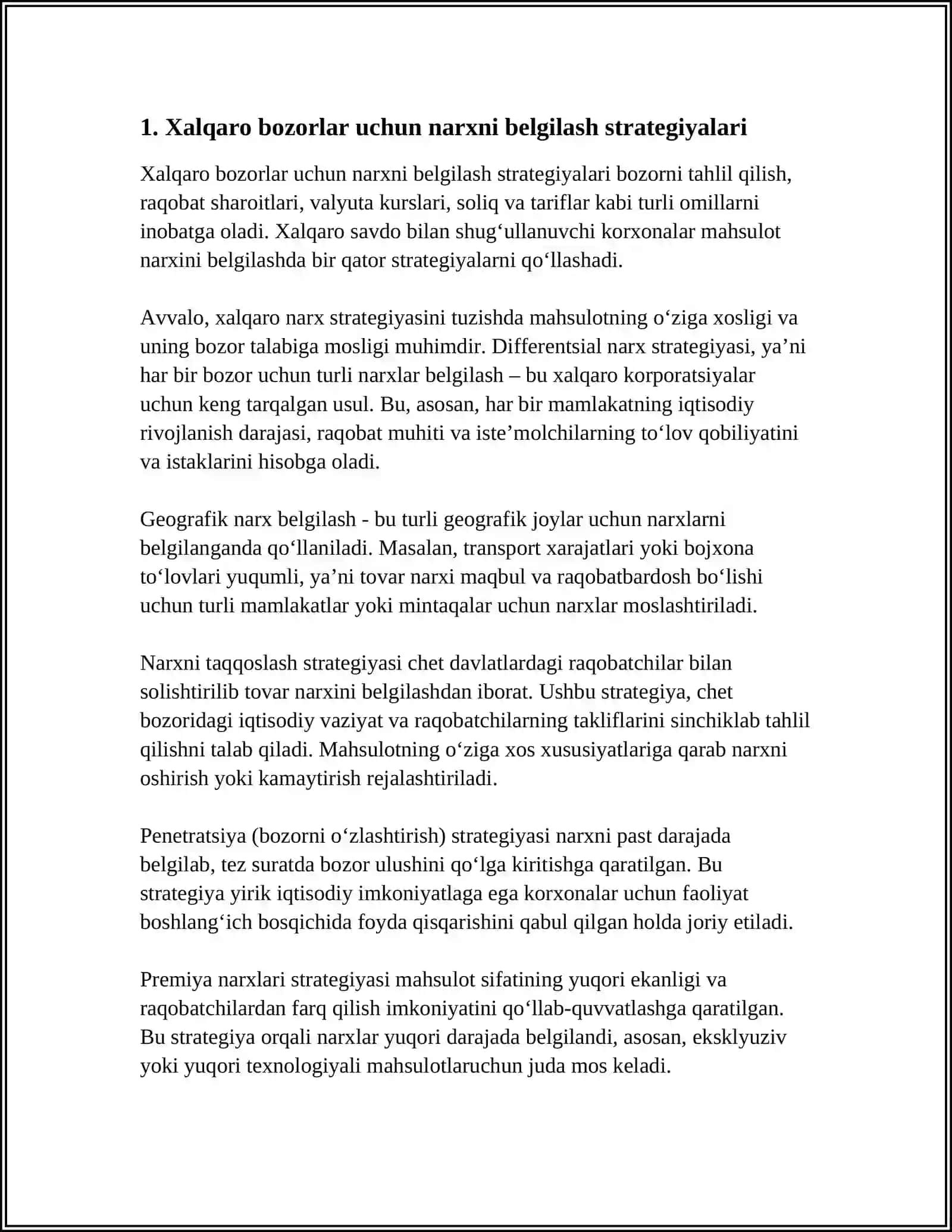 XALQARO BOZORLAR UCHUN NARXLAR 4