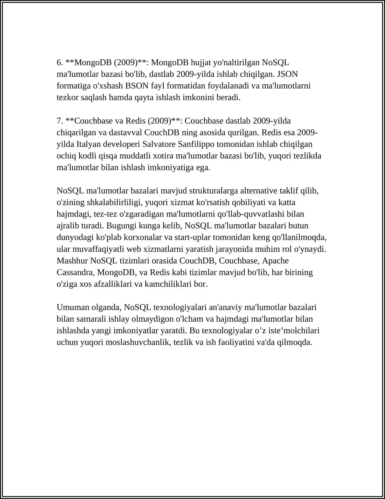 NOSQL MAʼLUMOTLAR BAZASI (ESSE) 4