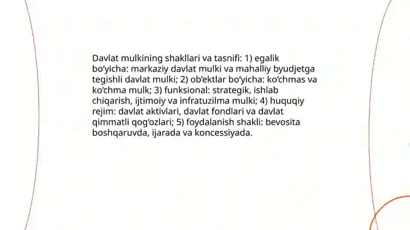 Davlatning mulkchilik munosabatlarini tartibga solish siyosati 4