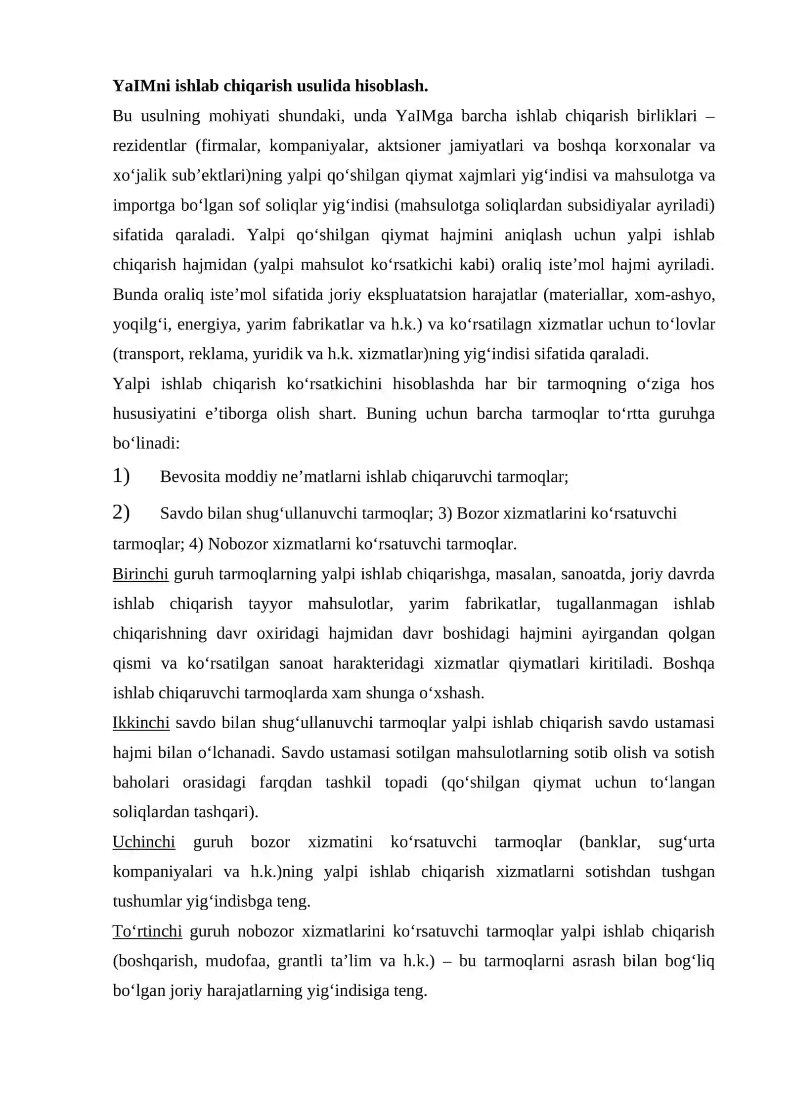 Yalpi ichki mahsulot va Yalpi ichki mahsulot ularni xisoblash usullari 4