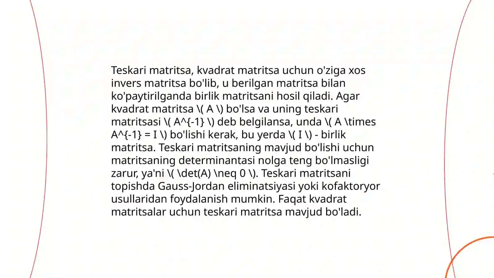 Kramer formulalari va teskari matritsalar 4