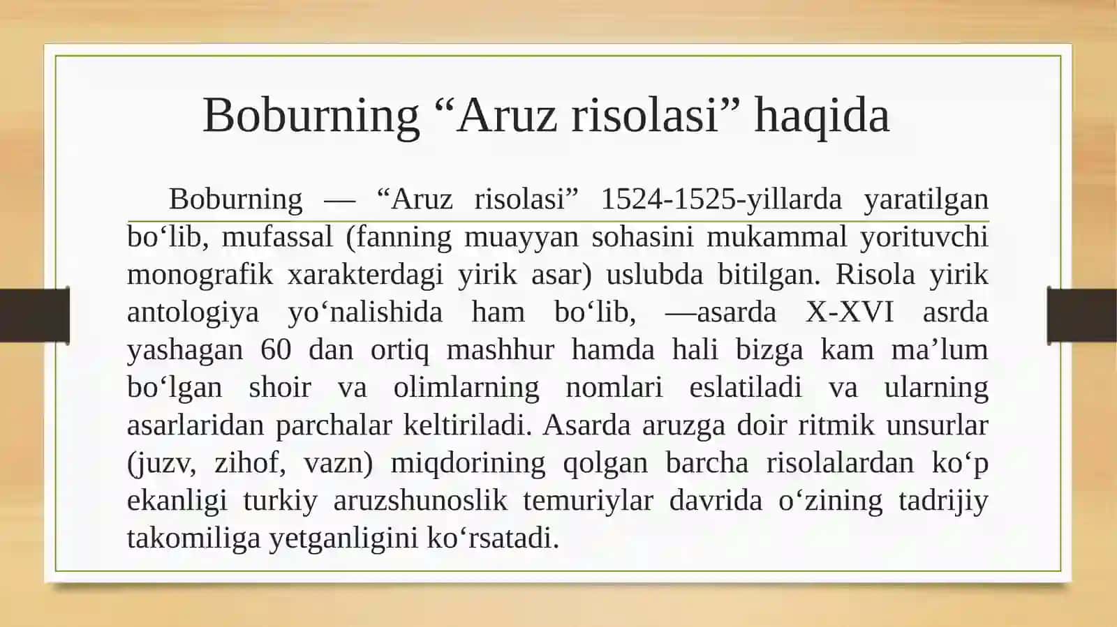 ''Risolayi aruz'' va ''Mezon ul avzon'' asarlari tahlili 4