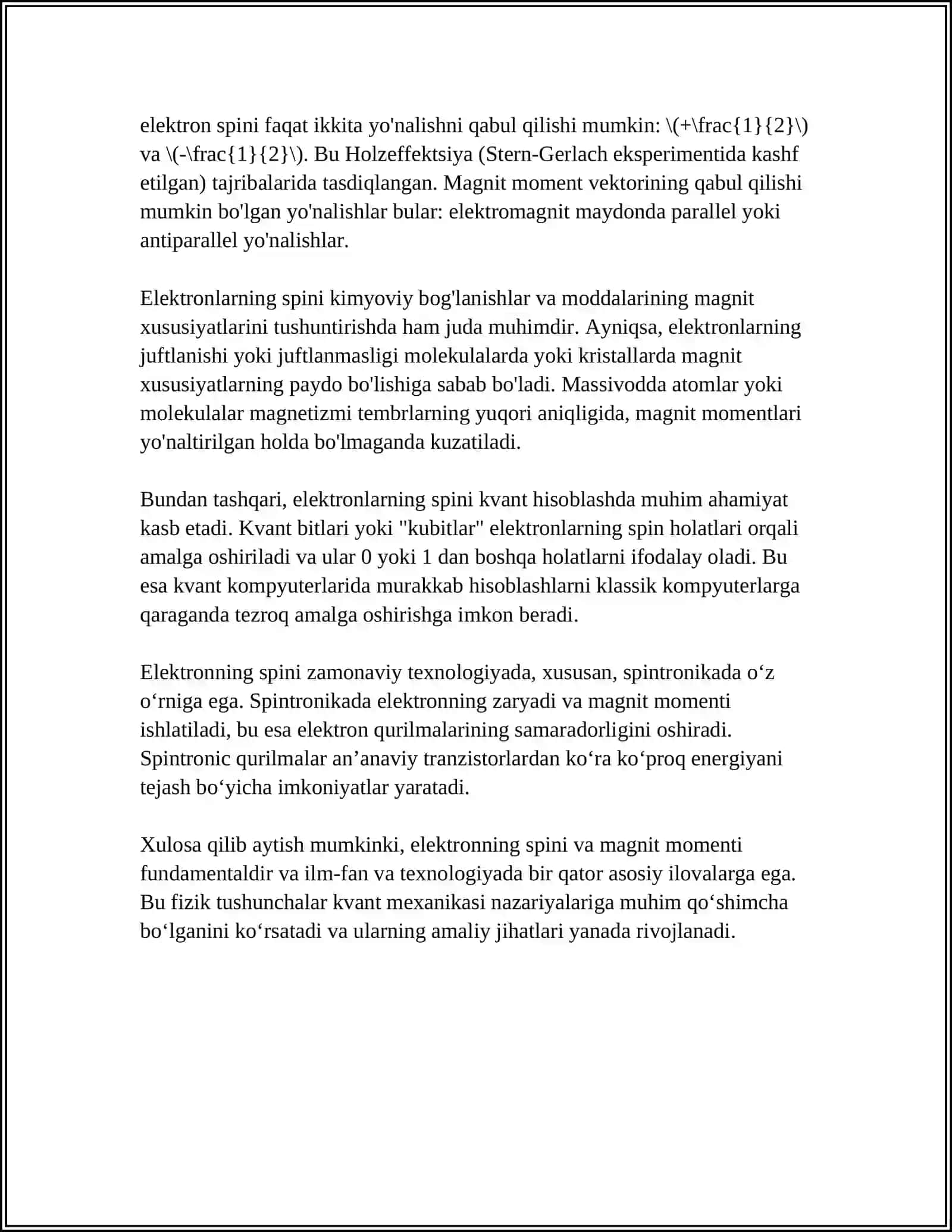 ELEKTRONLARNING MAGNIT MOMENTI VA UNING AHAMIYATI 4