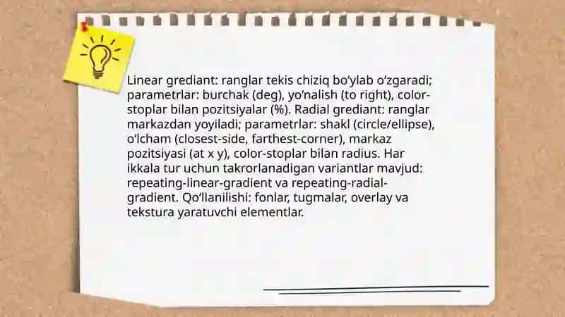 Grediant bilan ishlash. Uzorlar yaratish 4