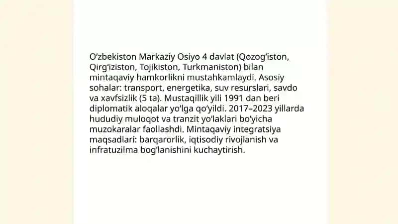 O'zbekiston va Jahon munosabatlar tizimi 4