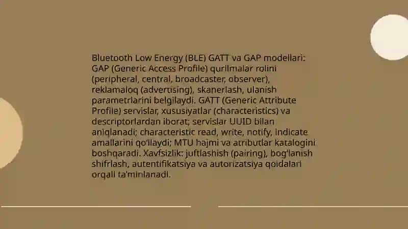 Mobil tarmoqlarda ma’lumot uzatish protokollari (Bluetooth, NFC, Wi-Fi Direct) 4