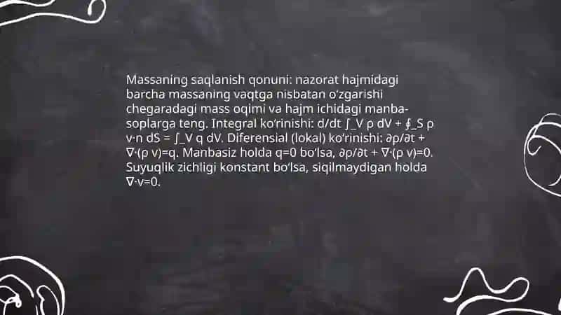 Suyuqlik harakati va muvozanat tenglamasi 4