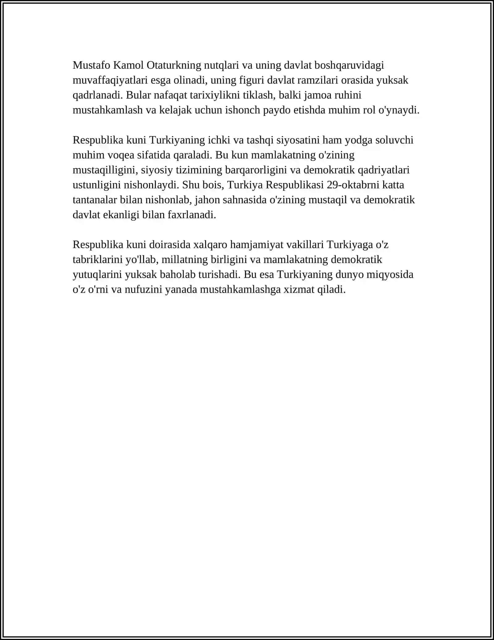 TURKIYA DAVLATINING URF ODATLARI, MILLIY BAYRAMLARI VA ANʼANALARI 4