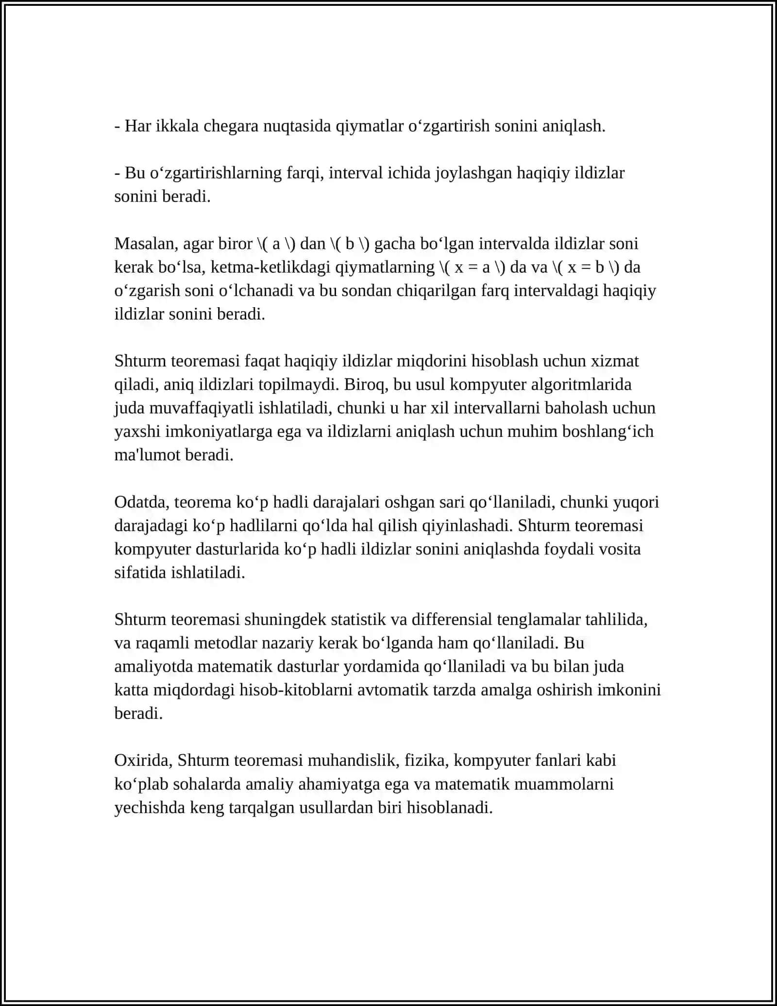 SHTURM TEOREMASI VA UNING TADBIQLARI 4