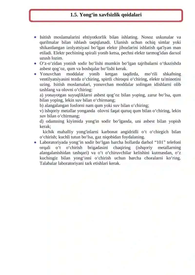 ORGANIK KIMYО LABARATORIYАSIDA ISHLASH QOIDALARI. ASBOB VA USKUNALAR 4