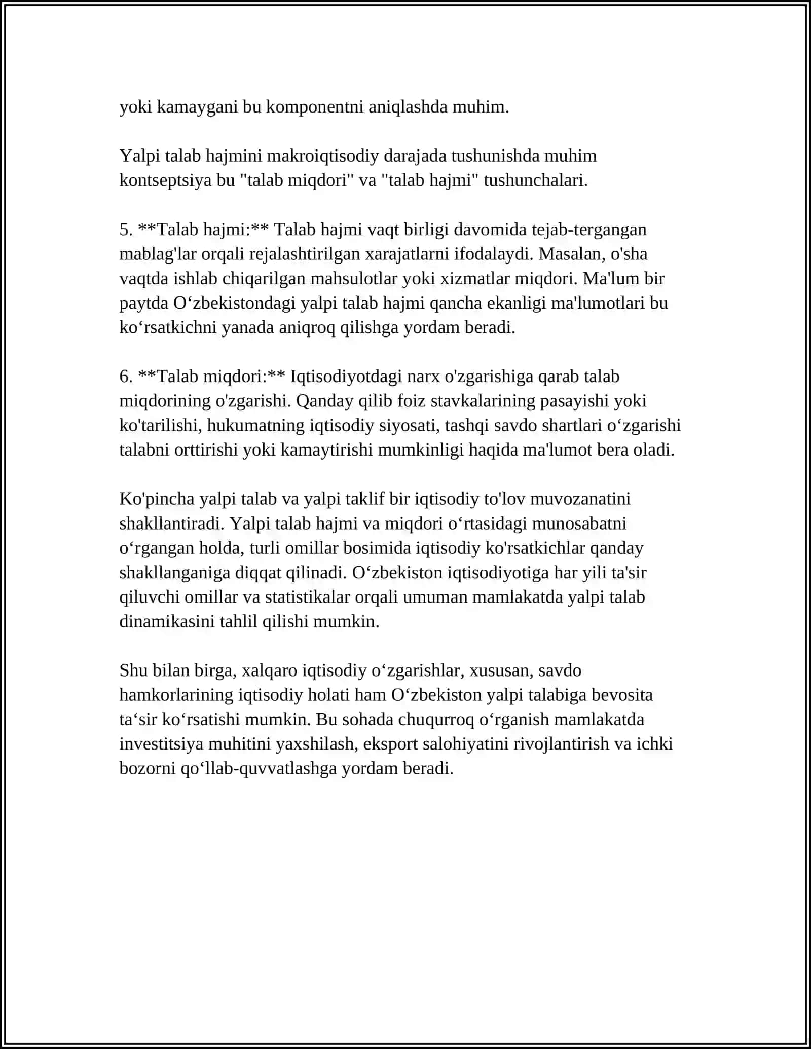 MILLIY IQTISODIYOT VA UNING MAKROIQTISODIY KO'RSATKICHLARI YALPI TALAB VA YALPI TAKLIF 4