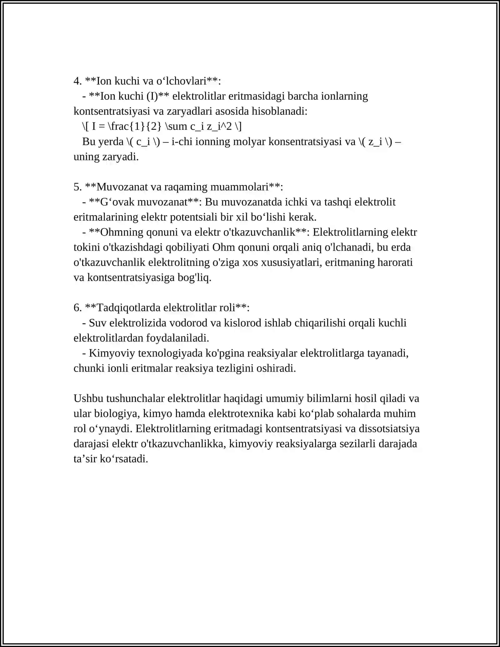 ORGANIZMNING BIOLOGIK SUYUQLIKLARI ELEKTROLIT VA NOELEKTROLIT ERITMALARI SIFATIDA 4