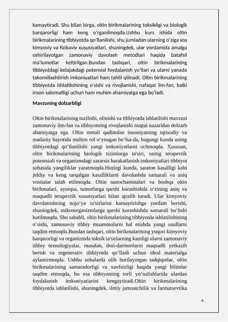 Oltin birikmalarining tuzilishi, olinishi va tibbiyotda ishlatilishi3 4