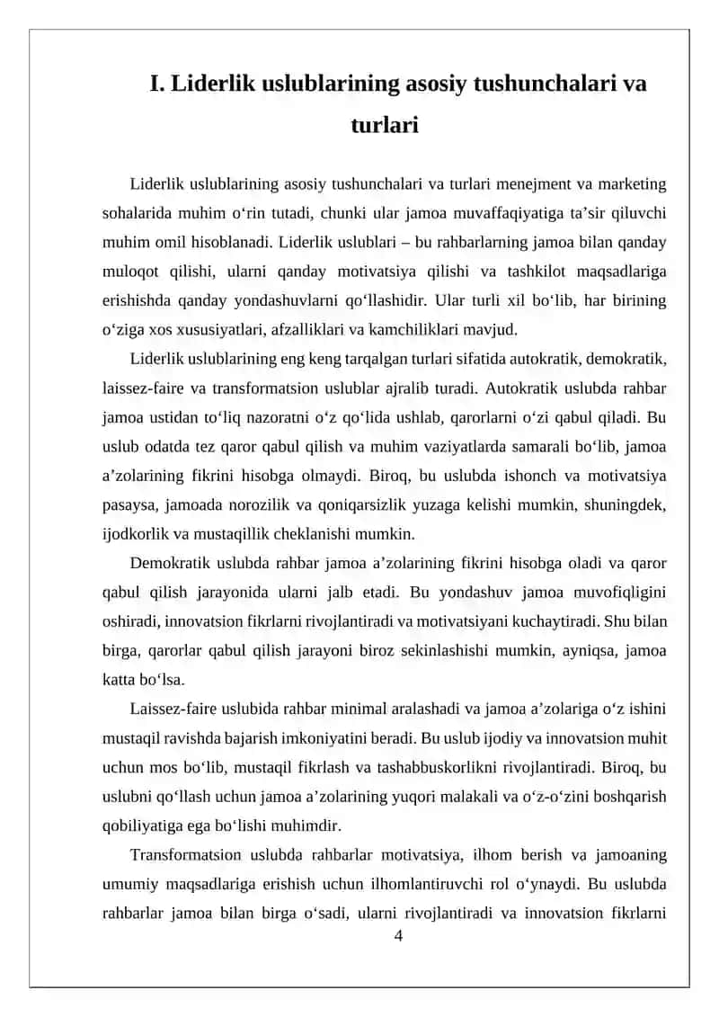 Jamoada Liderlik Uslublarini Organish va Amaliyotga Joriy Etish 4