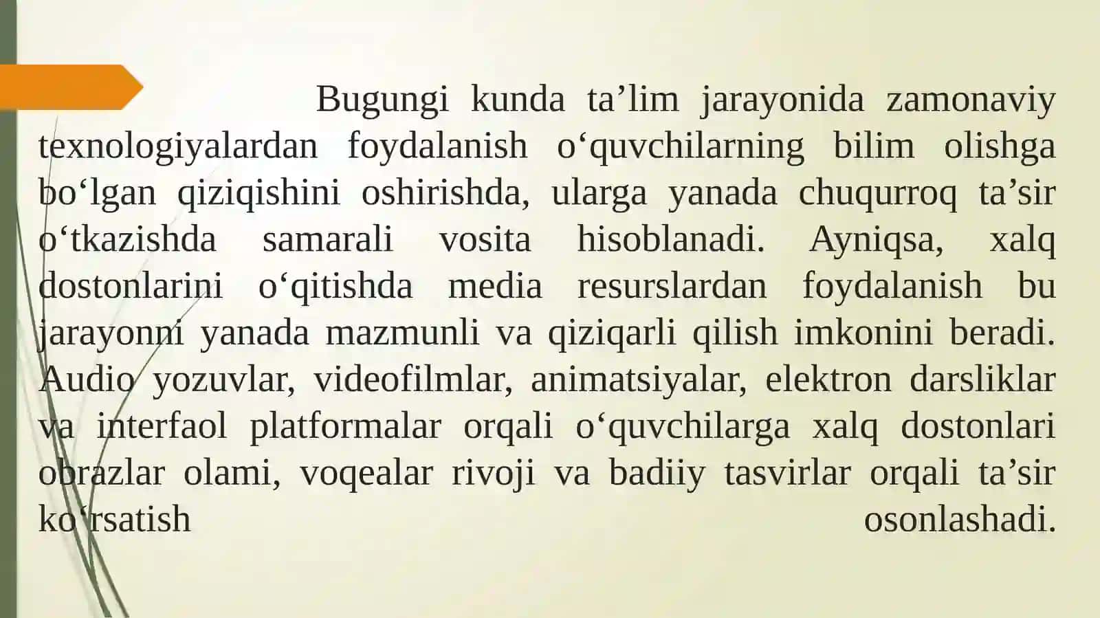 XALQ DOSTONLARINI O'QITISHDA MEDIA RESURSLARDAN FOYDALANISH 4