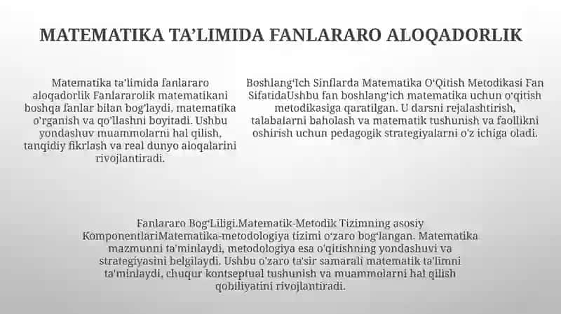 BoshlangʻIch Sinflarda Matematika OʻQitish Metodikasi 4
