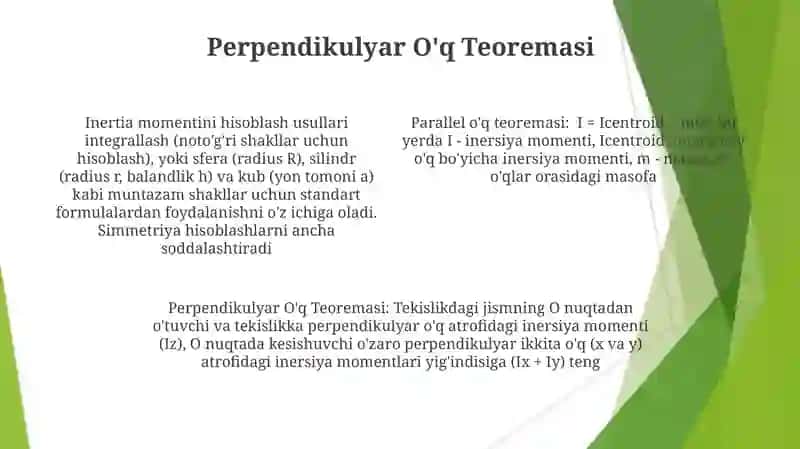 Turli shakldagi jismlarning inersiya momenti uni hisoblash usullari 4