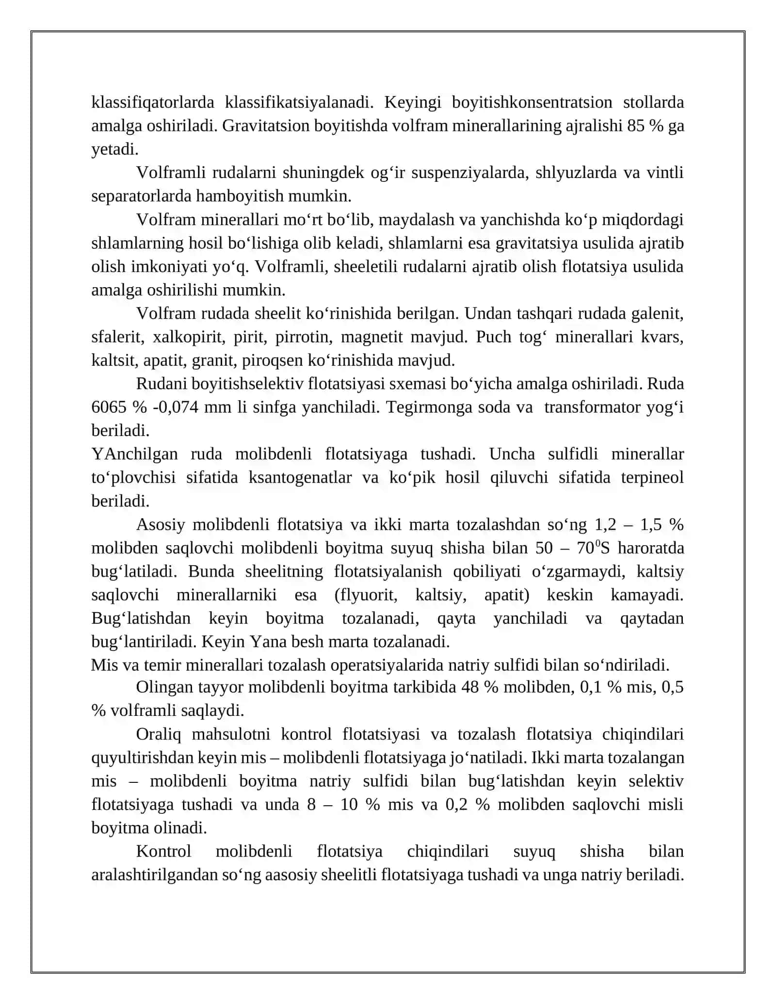 Vоlfrаmli rudalarni flоtаtsiya usulidа boyitish tехnоlоgiyasi 4