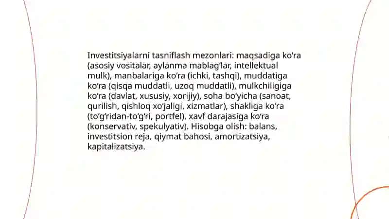 Investitsiyalar hisobini tashkil etish 4