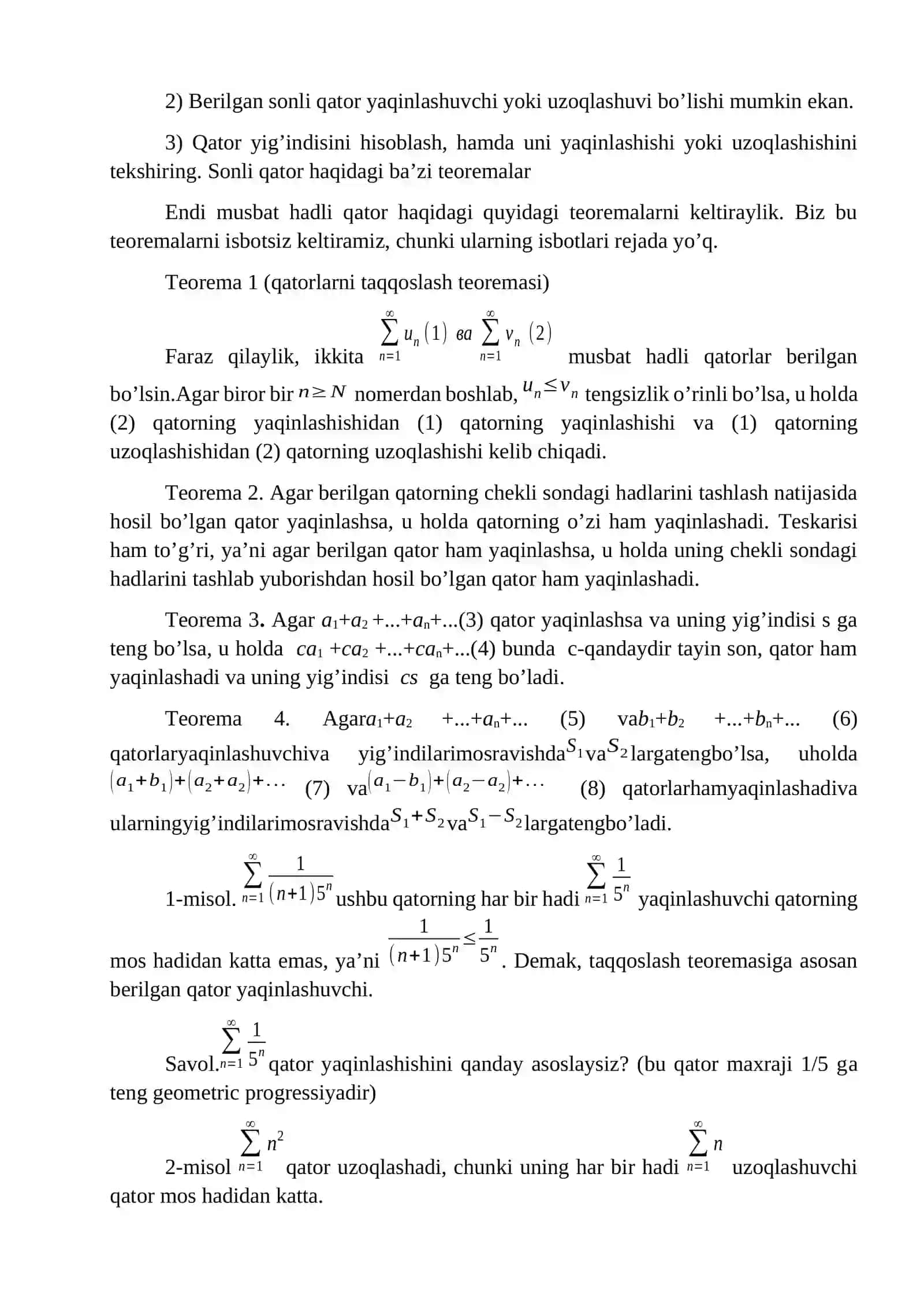 Darajali qatorlar. Yaqinlashish radiusi. Qatorlarni differensiallash va integrallash. 4