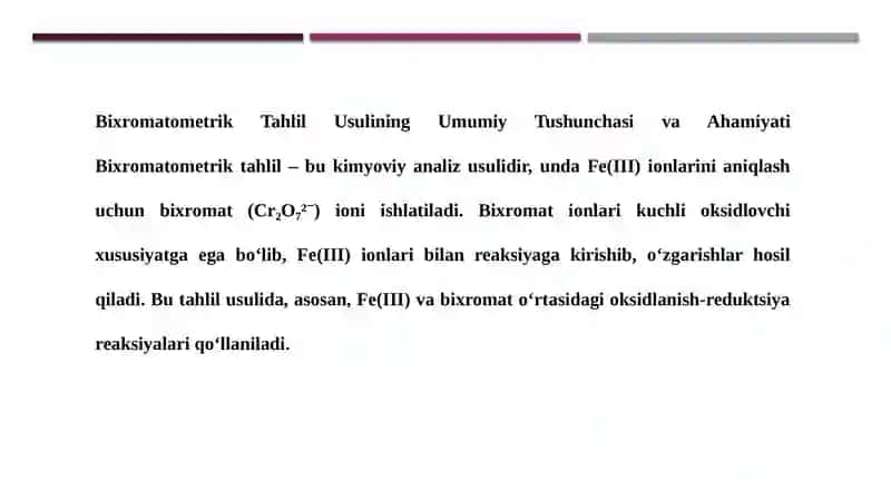ERITMADAGI FE (III) IONLARINI BIXROMATOMETRIK ANIQLASH 4