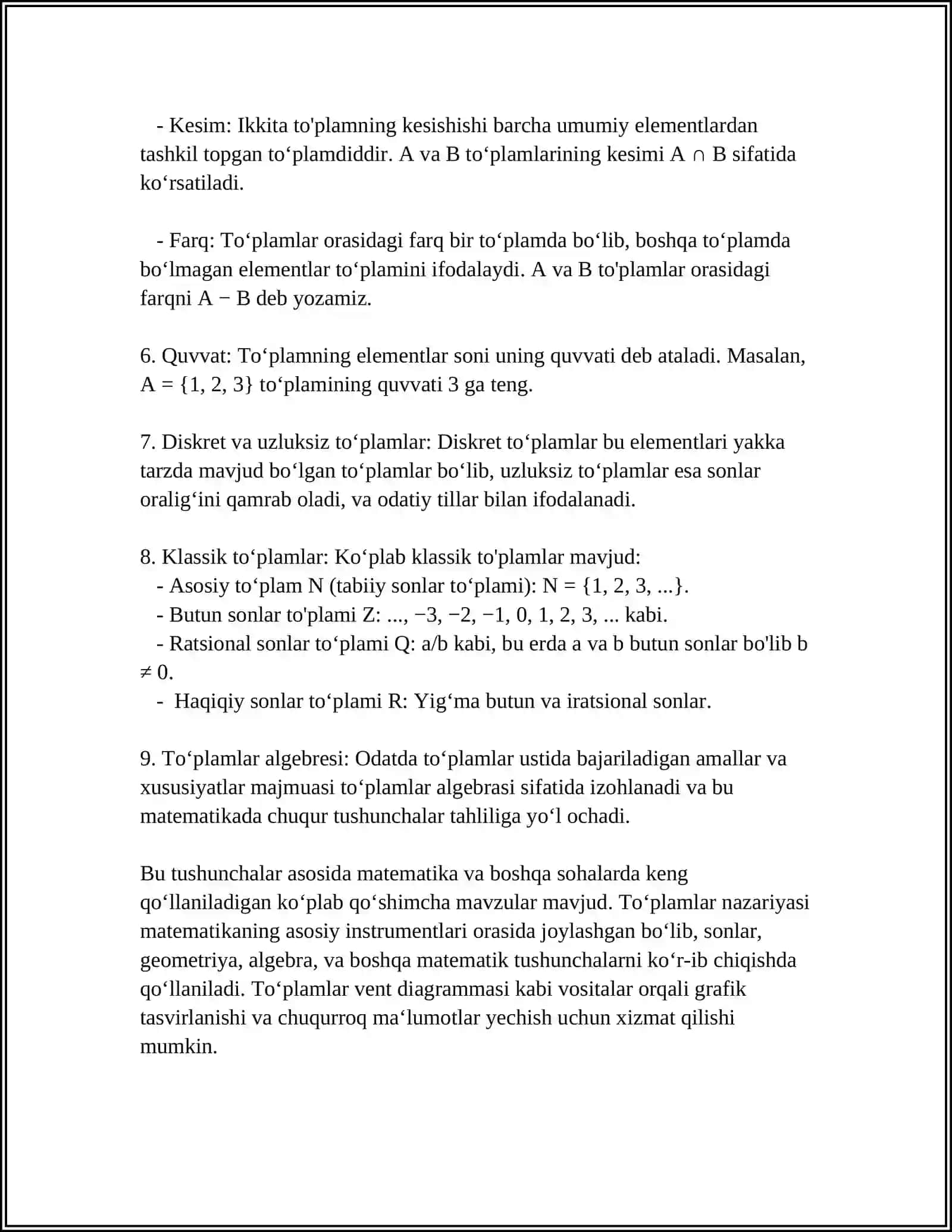 MUSTAQIL ISH Mavzu: TOʻPLAM HAQIDA 4