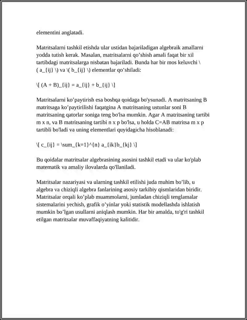 MATRITSALARNI TASHKIL ETISH 4