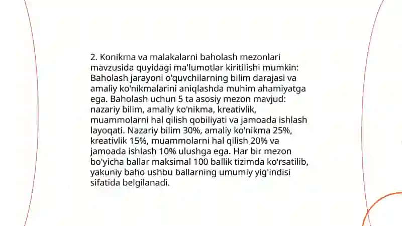 O'quvchilarning bilim konikma va malakalarni tashxis etish 4