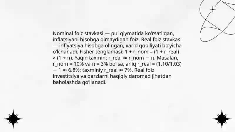 Foiz stavkalari va ularni hisoblash usullari 4