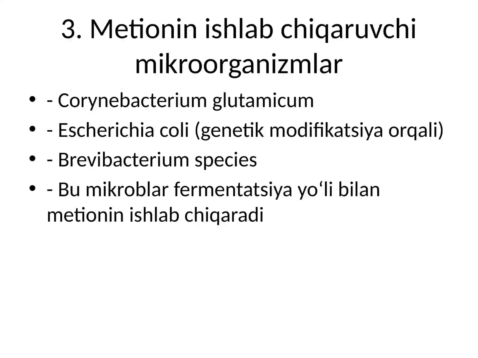 Metionin aminokislotasini sintezlovchi mikroorganizmlar 4