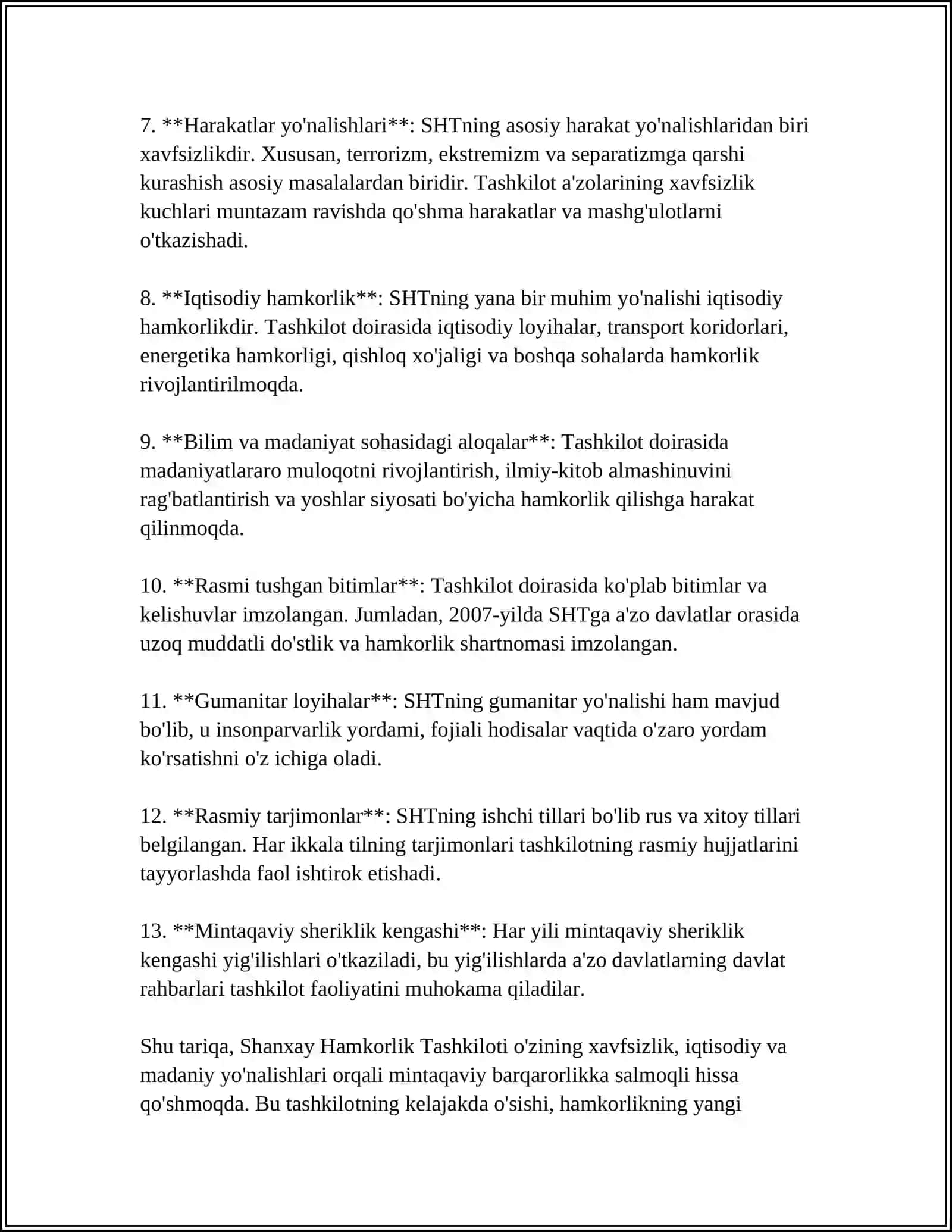 Shanxay Hamkorlik Tashkiloti Tarixi 4