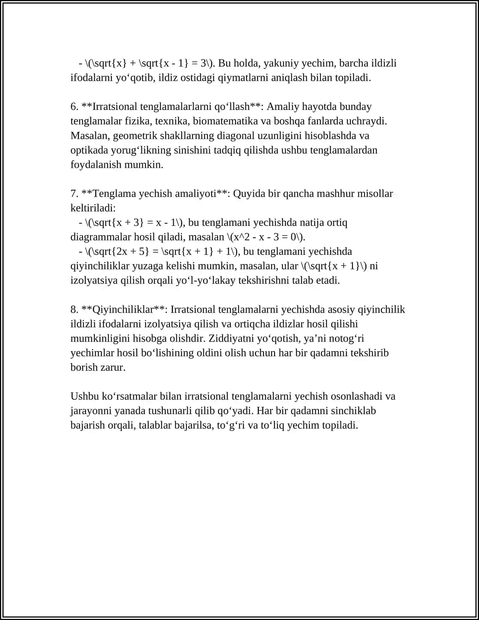 IRRATSIONAL TENGLAMALAR SISTEMASI 4