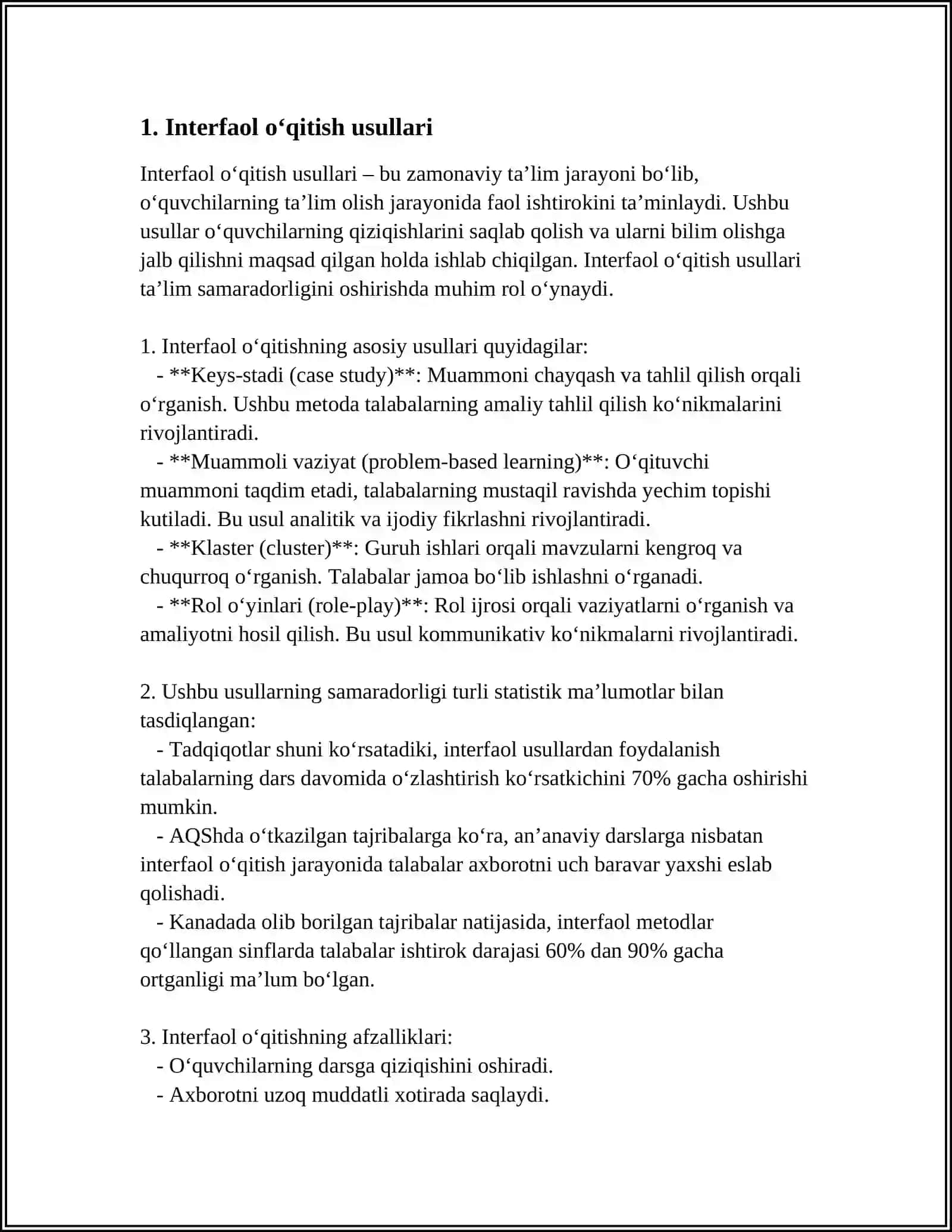 Interfaol oʻqitish usullari 4