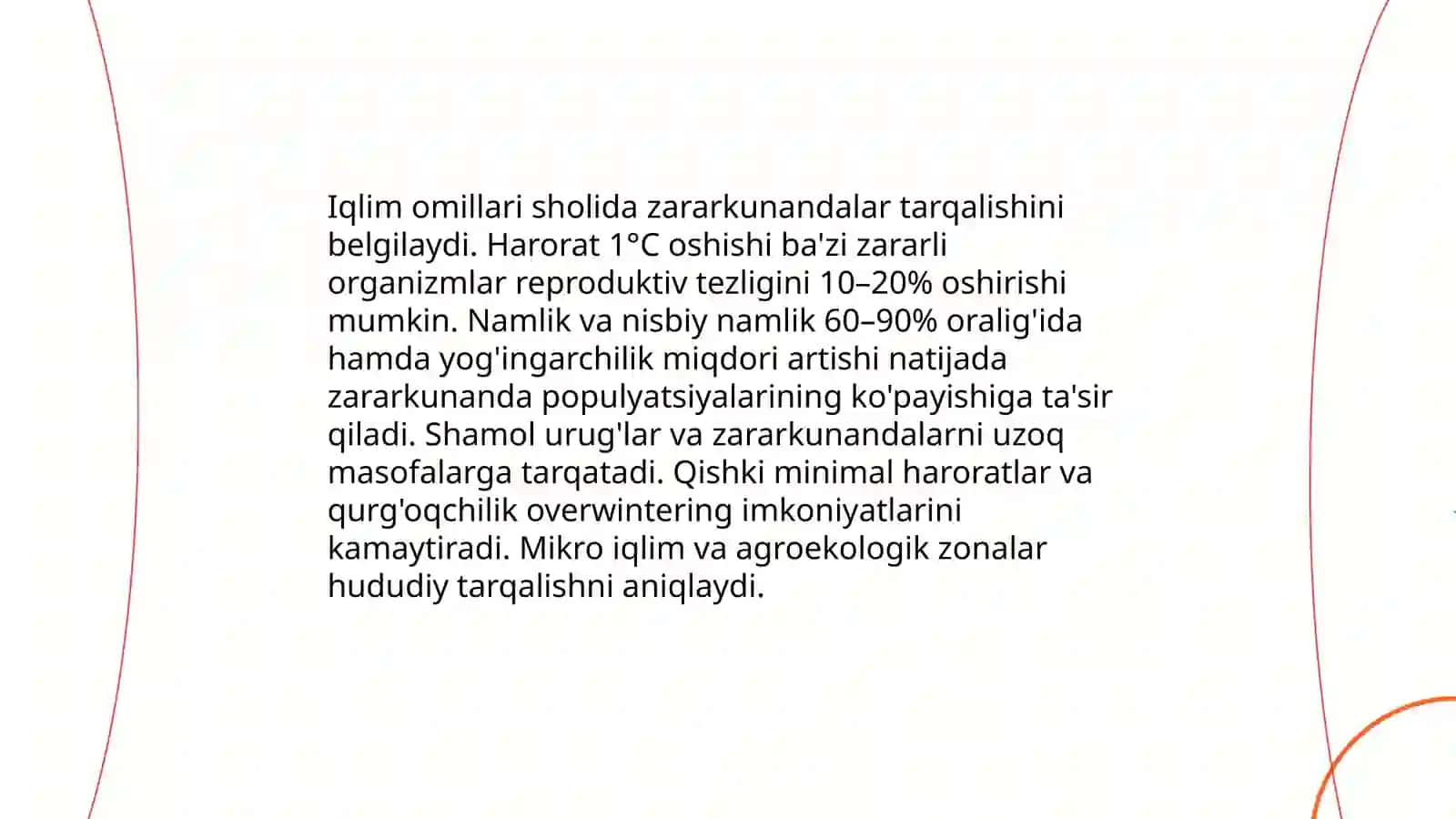 Sholi zararkunandalarini tarqalishi va ko'payishini bashorat qilish 4