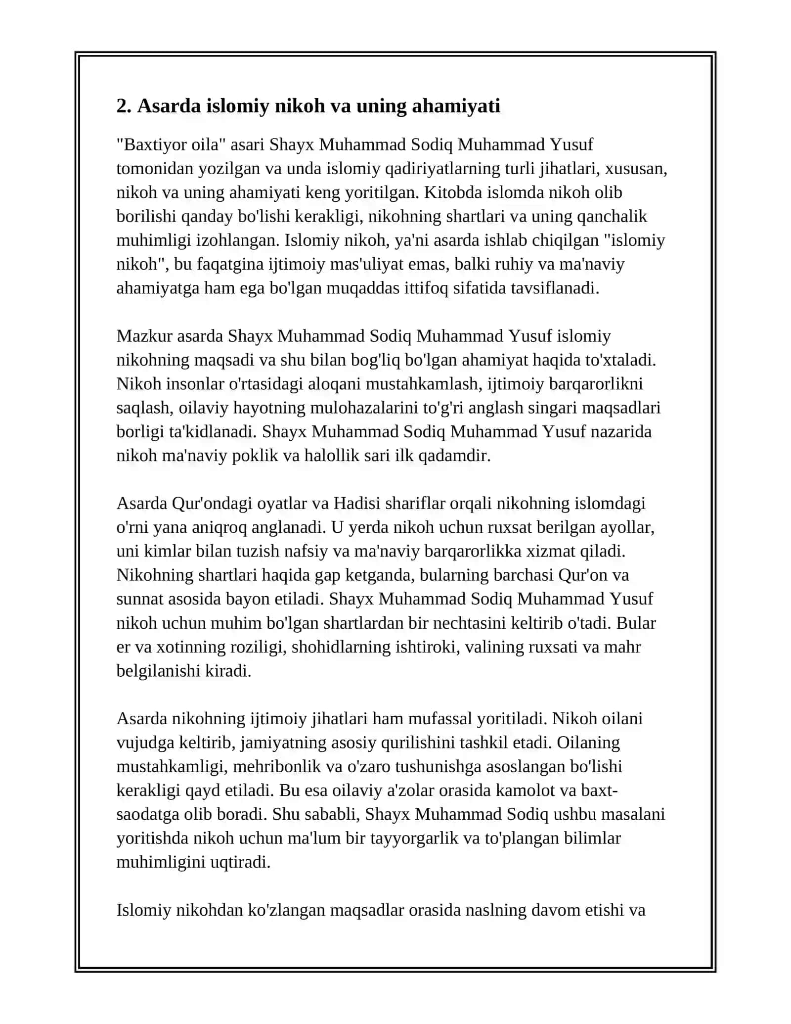 SHAYX MUHAMMAD SODIQ MUHAMMAD YUSUFNING BAHTIYOR OILA ASARIDA ISLOM QADIRYATLARINING TALQINI 4