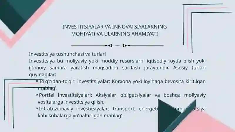 INVESTITSIYALAR VA ULARNING IQTISODIY OʻSISHGA TAʼSIRI 4