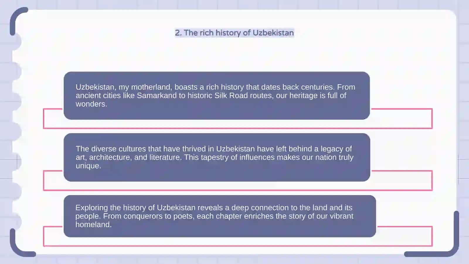 Uzbekistan is my motherland. 4