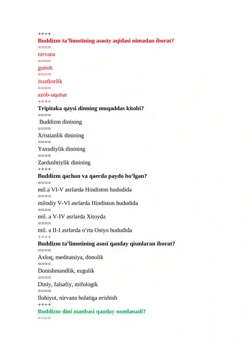 Dinshunoslik yakuniy test savollari 4