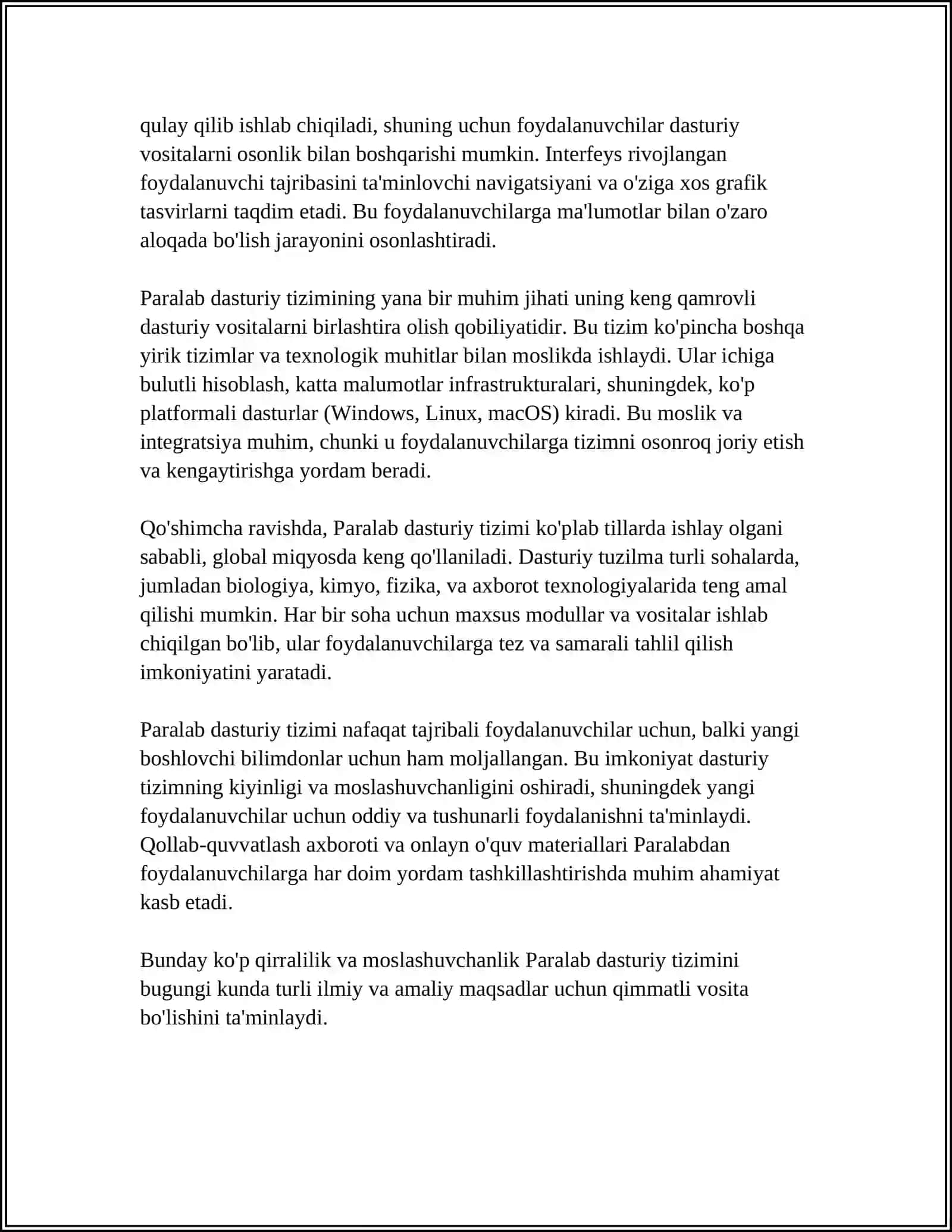 PARALLEL XISOBLASH USLUBLARINI TADQIQ ETUVCHI PARALAB DASTURIY TIZIMI XAQIDA TUSHUNCHA 4