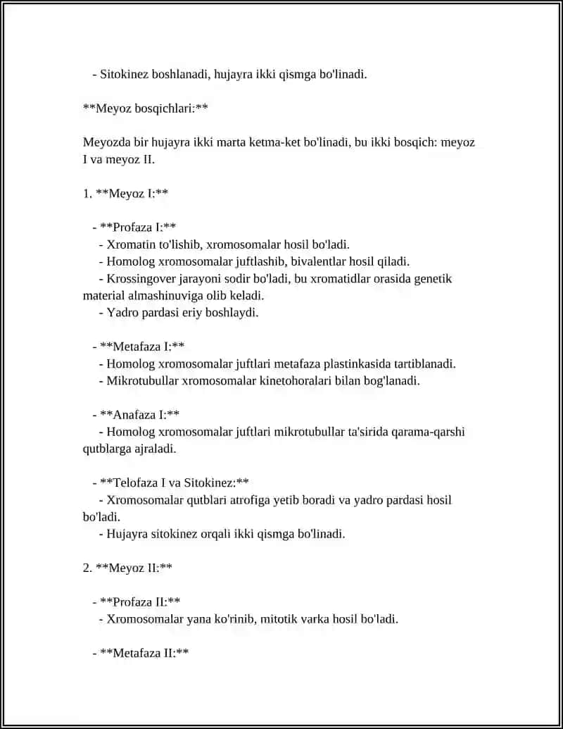 MITOZ MEYOZ HAQIDA MUSTAQIL ISH 4