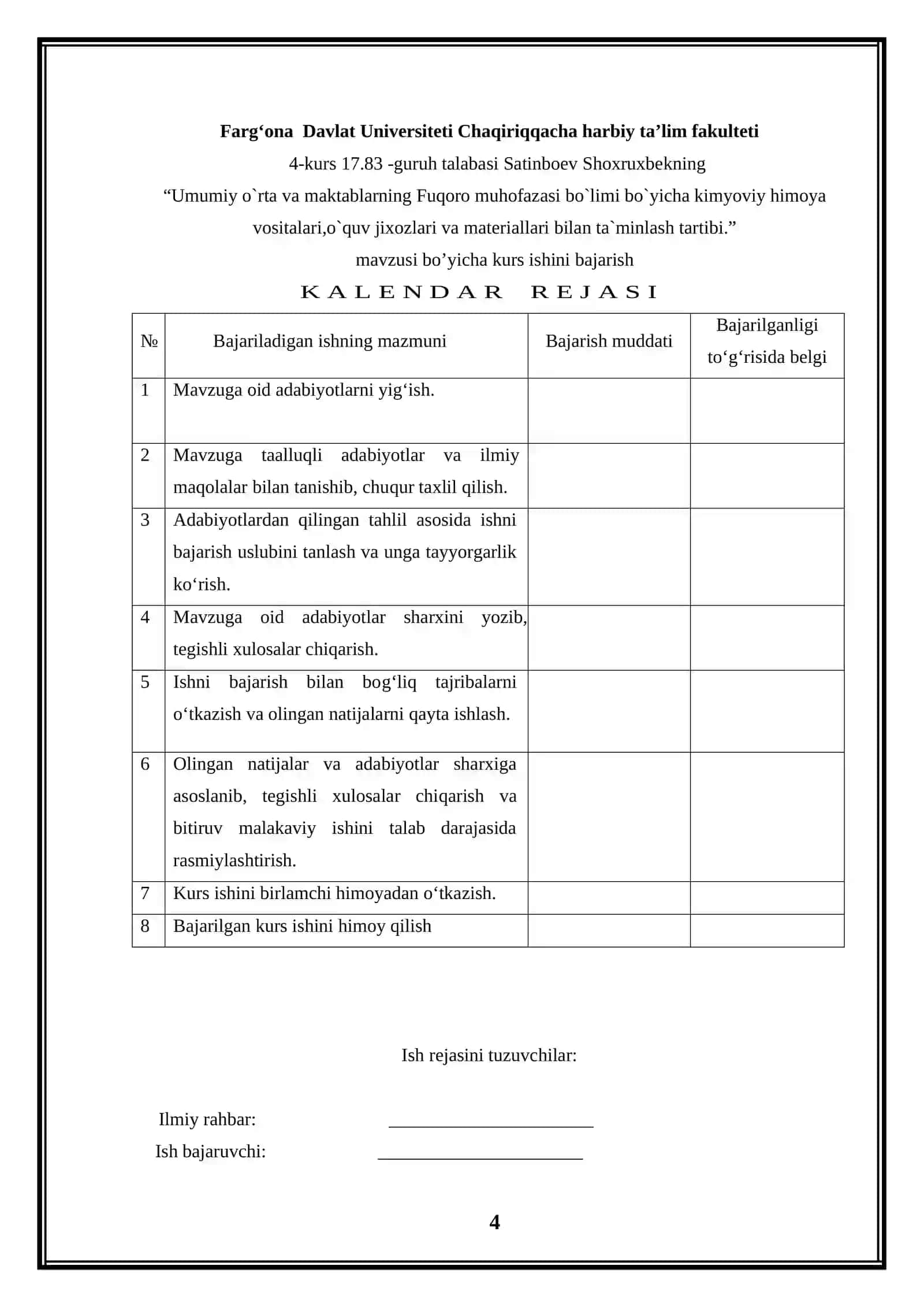 KURS ISH BO’YICHA TOPSHIRIQ 4